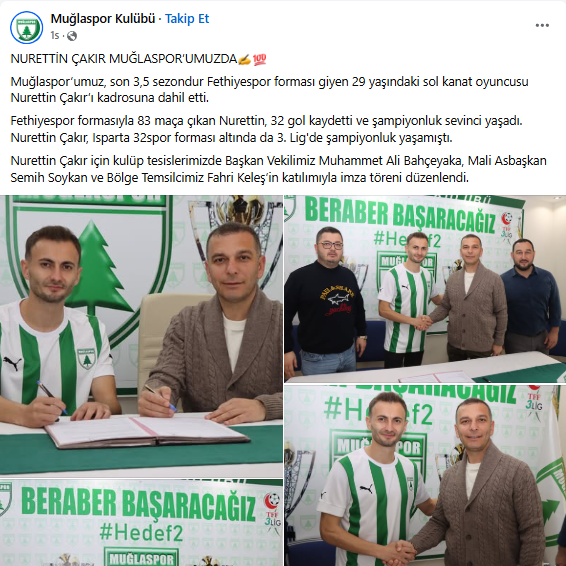 İşte Nurettin Çakır Muğlaspor ’da Haberi