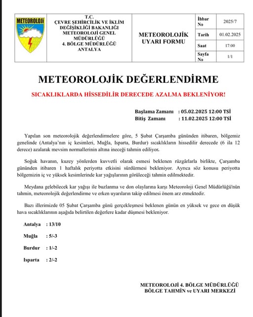 İşte Meteorolojiden Muğla’ya Soğuk Uyarısı Haberi