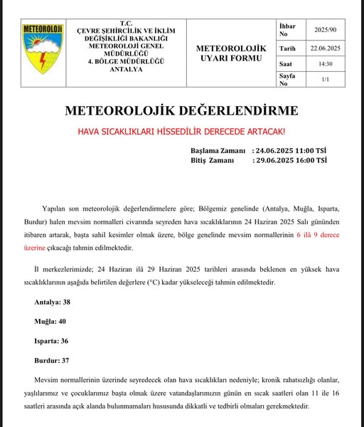 İşte Fethiye’de Sıcaklık Uyarısı 40 Dereceye Dikkat! Haberi