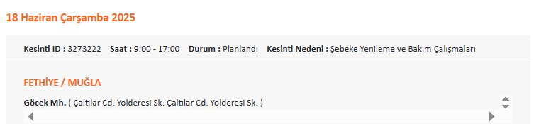 İşte Fethiye Elektrik Kesintisi: 18.06.2025 Haberi