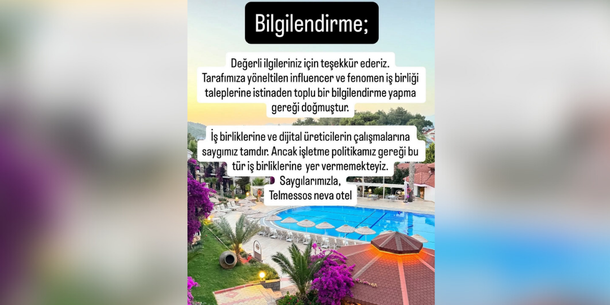 İşte Telmessos Neva Otel Kararı: Influencer İş Birliklerine Kapalıyız Haberi