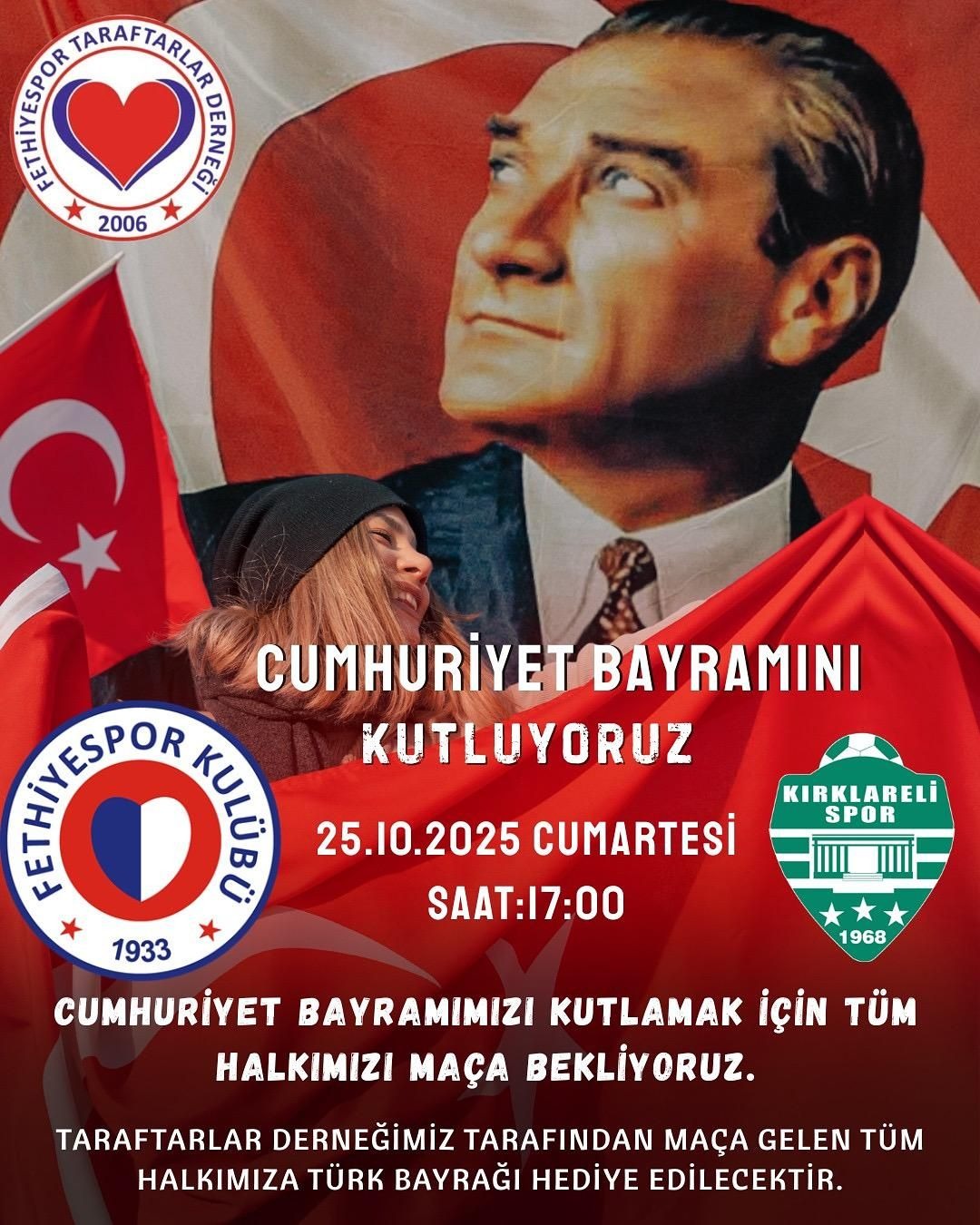 İşte Cumhuriyet Coşkusu Tribünlerde Fethiye’yi Kırmızı-Beyaza Boyayacak! haberi