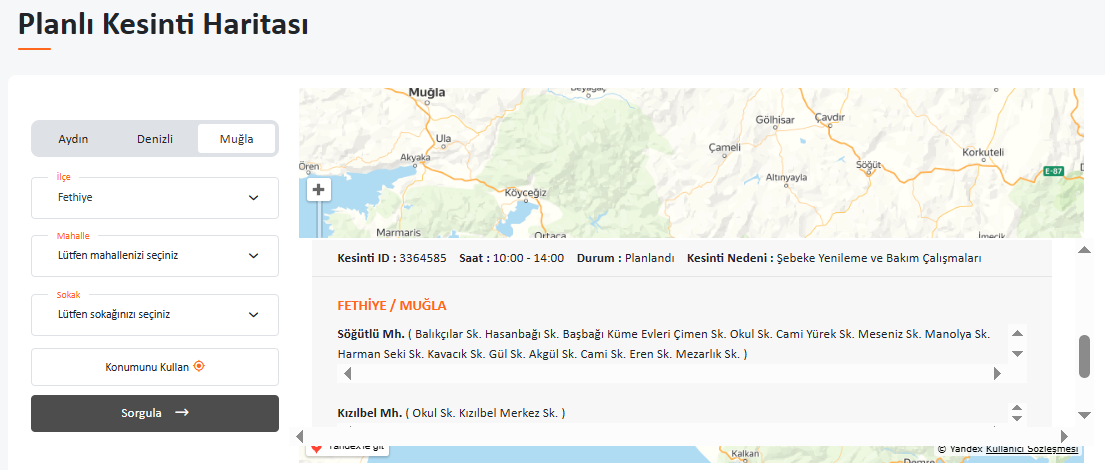 İşte Fethiye Elektrik Kesintisi 23.10.2025 haberi