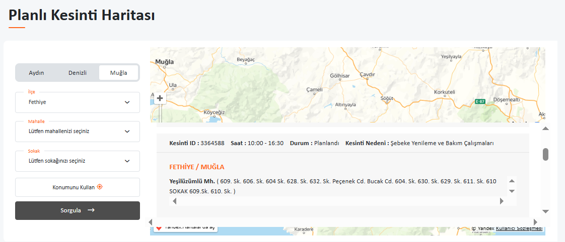 İşte Fethiye Elektrik Kesintisi 24.10.2025 haberi