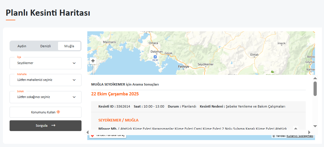 İşte Seydikemer Elektrik Kesintisi 22.10.2025 Haberi