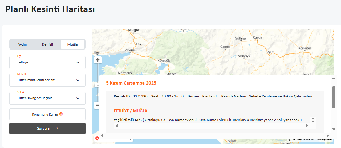 İşte Fethiye Elektrik Kesintisi 05.11.2025 haberi