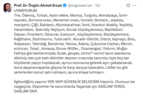 İşte Prof. Dr. Övgün Ahmet Ercan’dan Fethiye İçin Deprem Uyarısı haberi