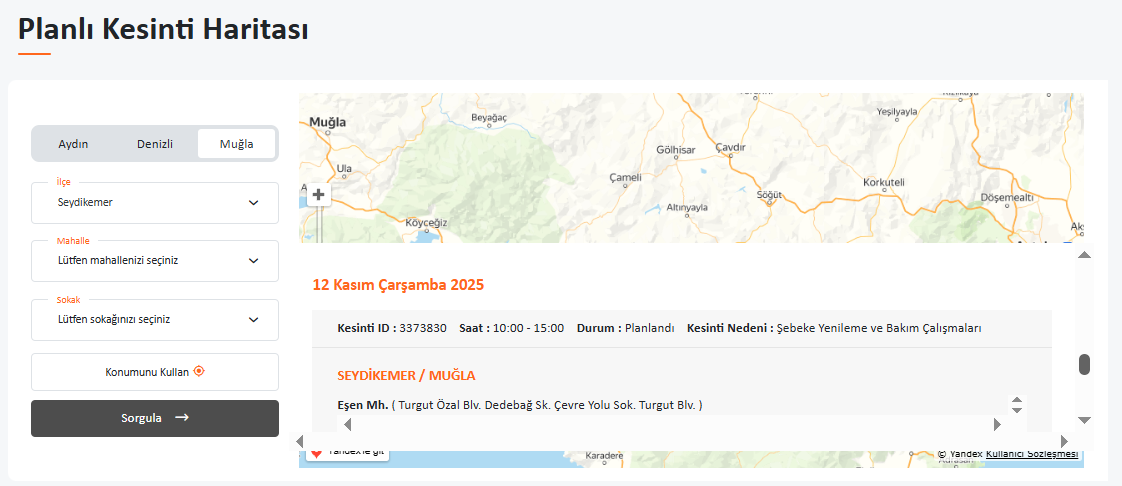 İşte Seydikemer Elektrik Kesintisi 12.11.2025 haberi
