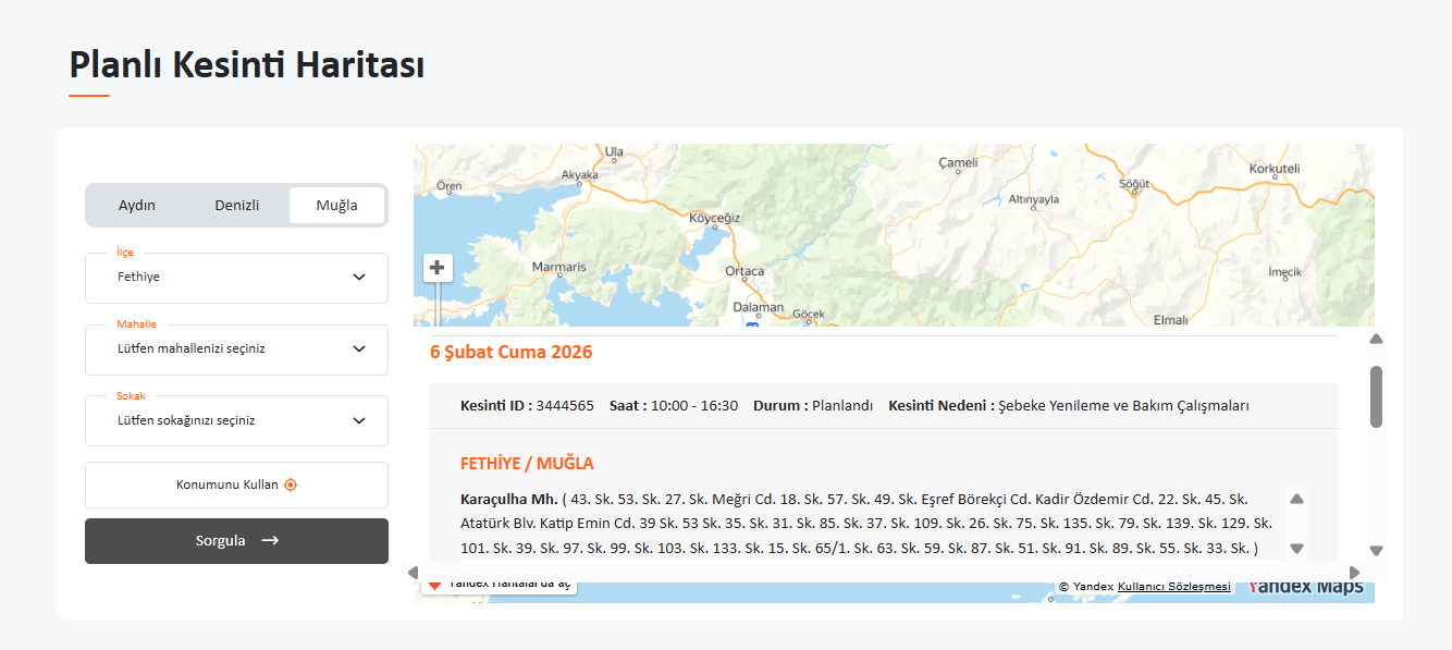 İşte Fethiye’de 6 Şubat Günü Saatlerce Elektrik Olmayacak! haberi