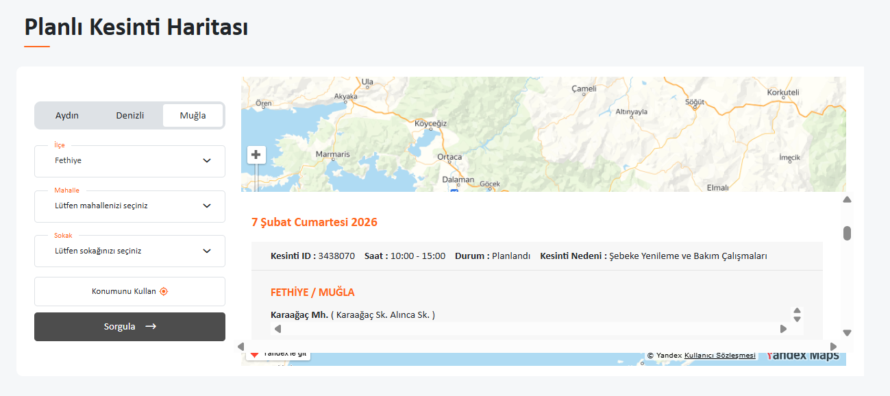 İşte Fethiye’de 7 Şubat Cumartesi Günü Saatlerce Elektrik Olmayacak! haberi