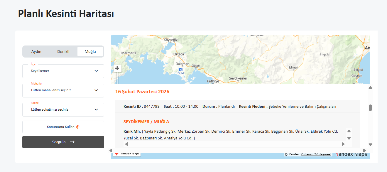 İşte Seydikemer’de 16 Şubat'ta Elektrik Kesintisi Saatler Sürecek! haberi