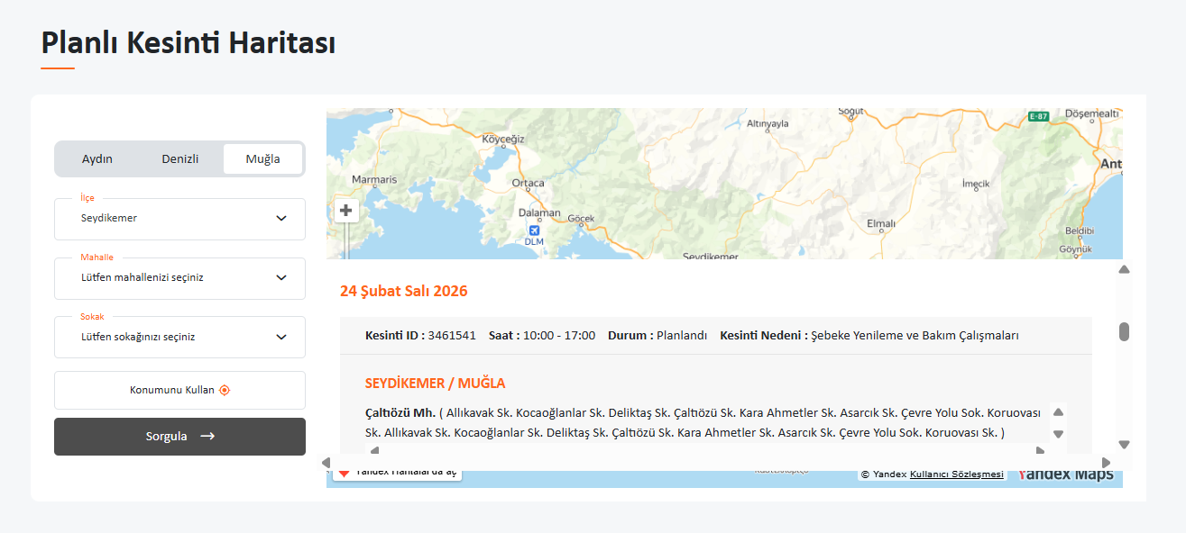 İşte Seydikemer’de 24 Şubat'ta 8 Mahalle Elektriksiz Kalacak haberi