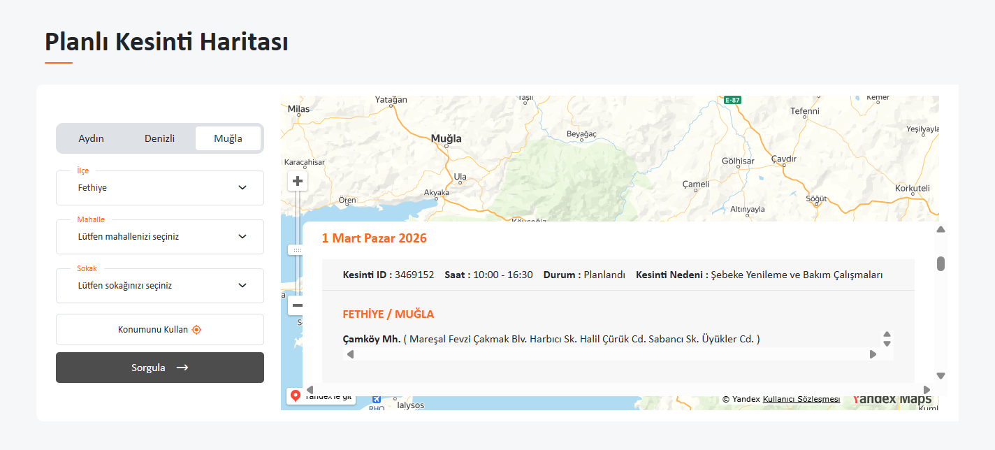 İşte Fethiye’de 1 Mart'ta Planlı Kesinti! Hangi Sokaklar Elektriksiz Kalacak? haberi