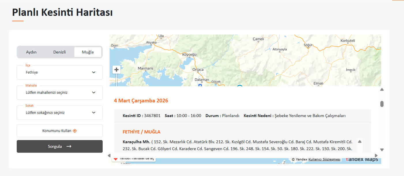 İşte Fethiye’de 4 Mart’ta Elektrik Kesilecek! Hangi Mahalleler Etkilenecek? haberi