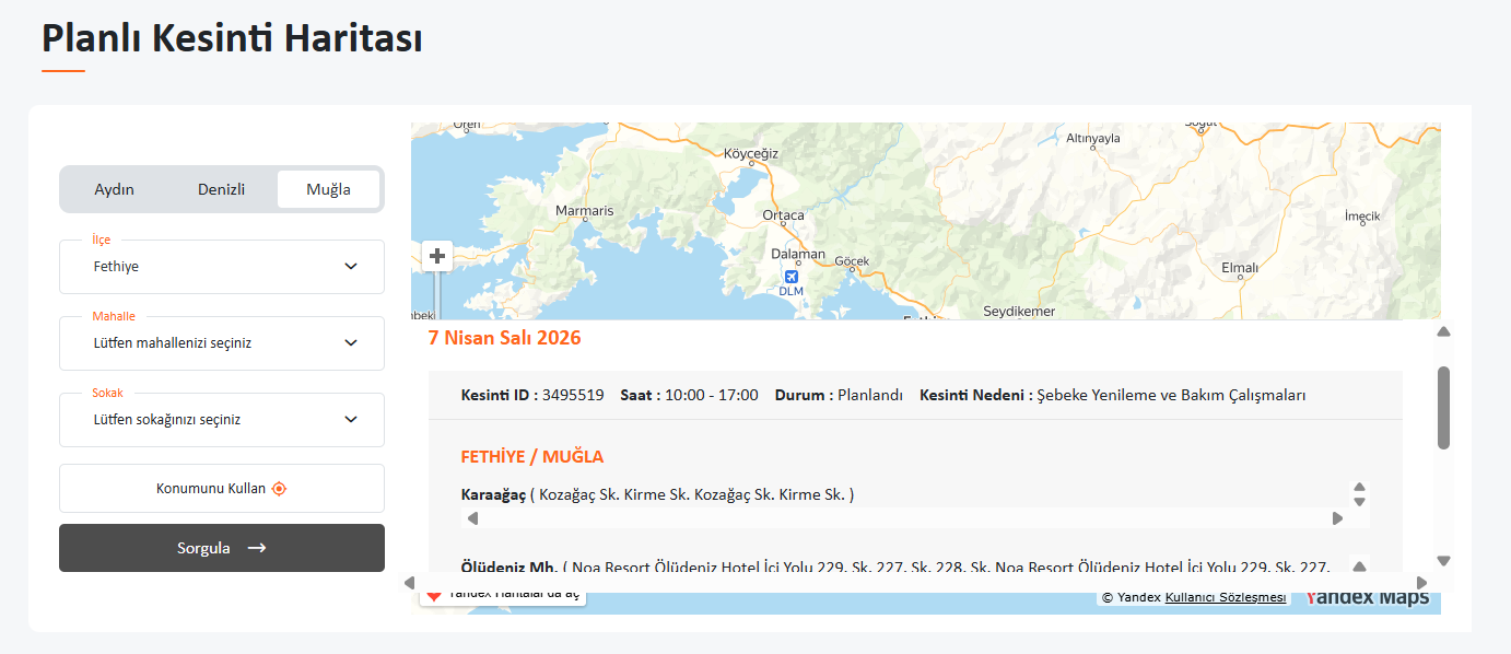 Fethiye’de Saatlerce Elektrik Yok! İşte Kesintinin Etkileyeceği Yerler